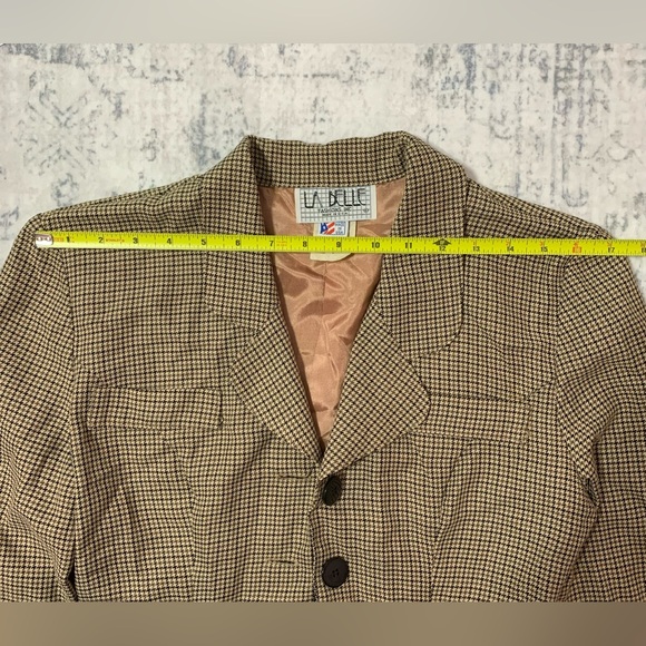 Vintage La Belle Women's Tan Houndstooth Blazer Jacket 3. J2 - Picture 8 of 14
